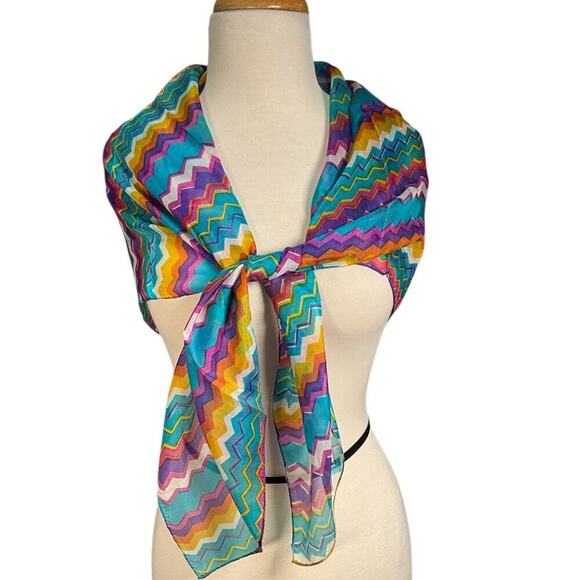 Raj 100% Large Silk Scarf Colorful Fun Classic  One Size NWT - Picture 7 of 10